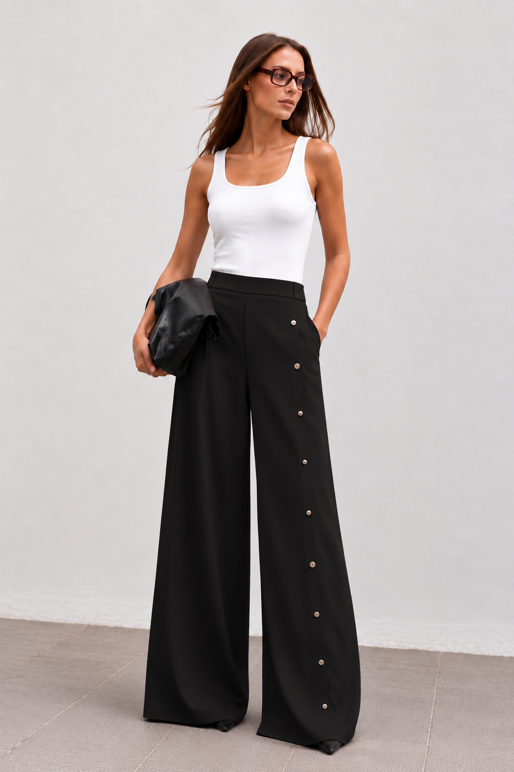 The Side-Button Wide-Leg Pants