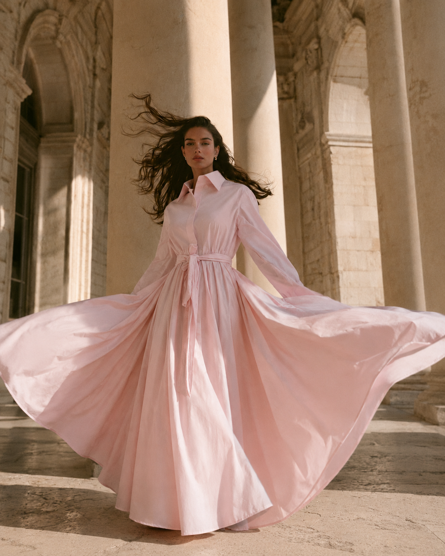 The Pleated Maxi Dress — Rose Poudré