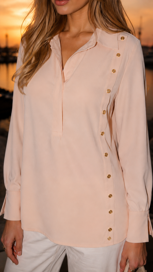 Chemise Crêpe Rose à Détail Latéral