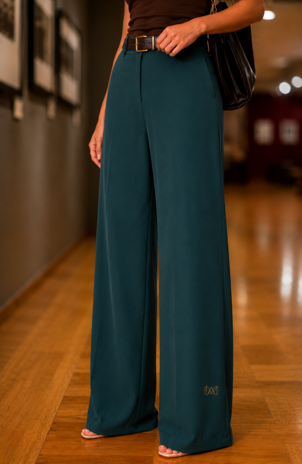 Pantalon Femme blue Pètrole en Crêpe