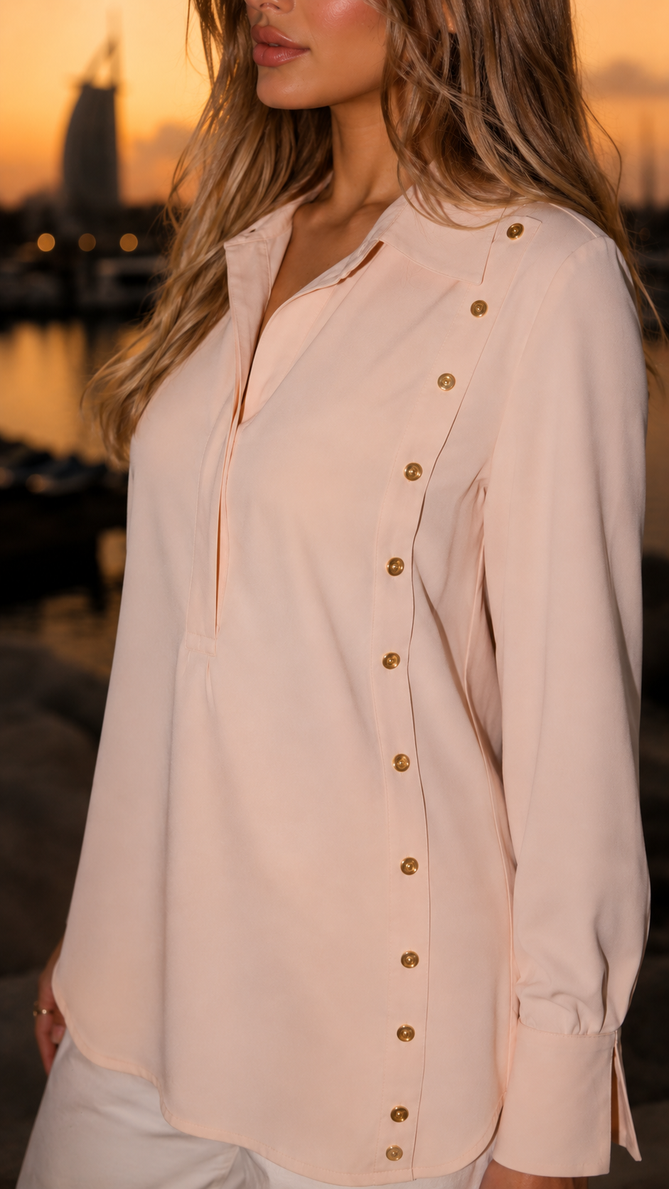 Chemise Crêpe Rose à Détail Latéral