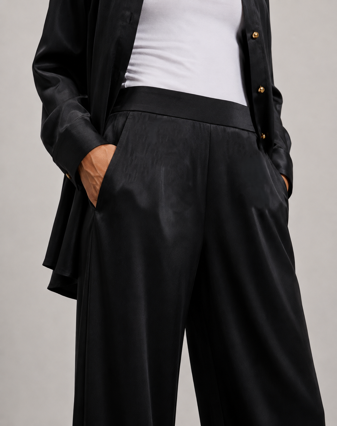Le pantalon fluide Flow - Satin noir