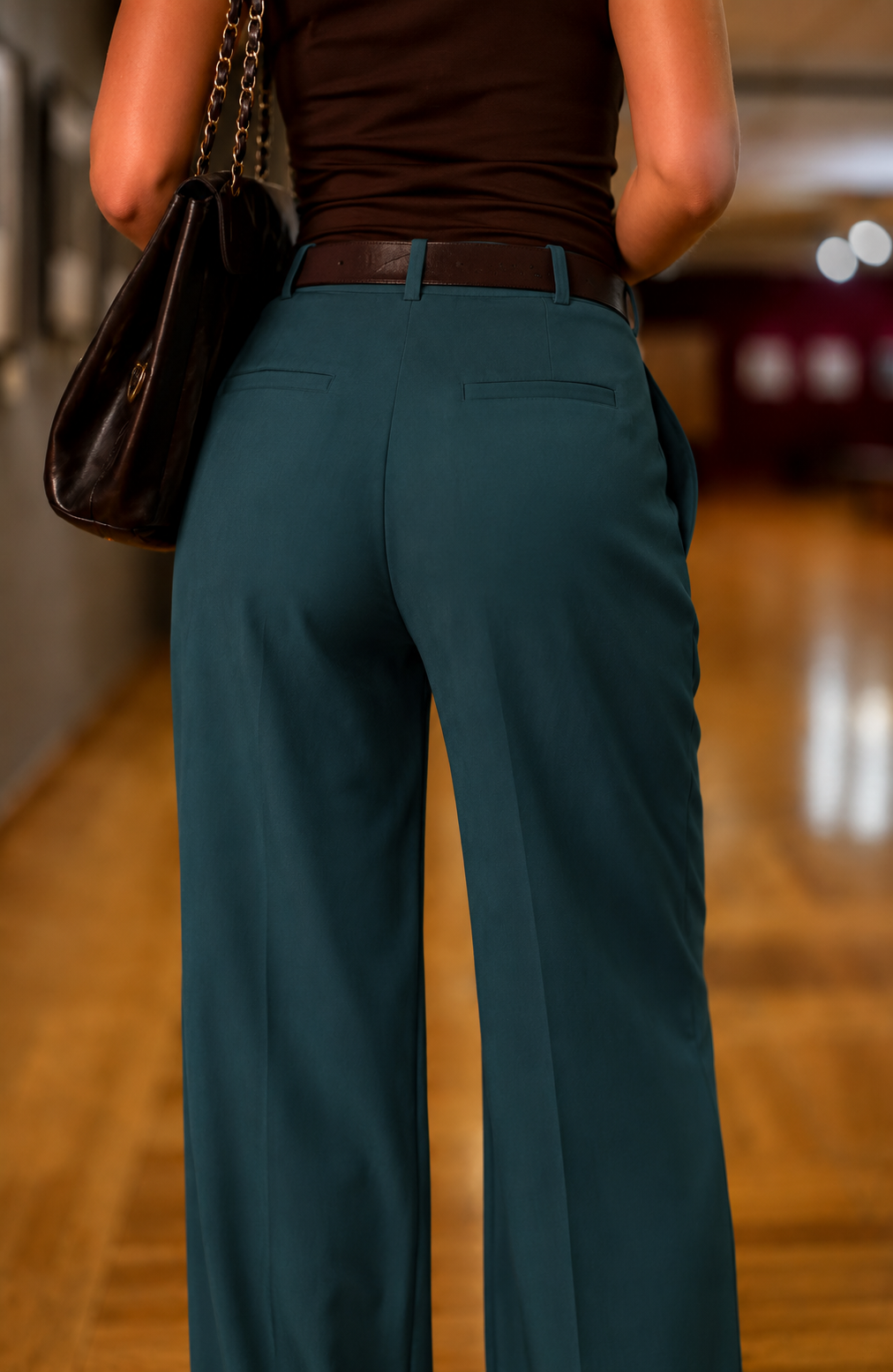 Pantalon Femme blue Pètrole en Crêpe