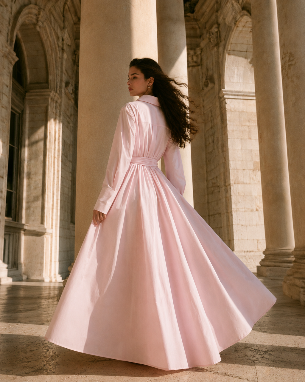 Robe Longue Plissée – Rose Poudré