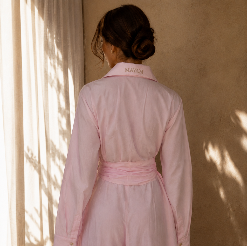 Robe Longue Plissée – Rose Poudré