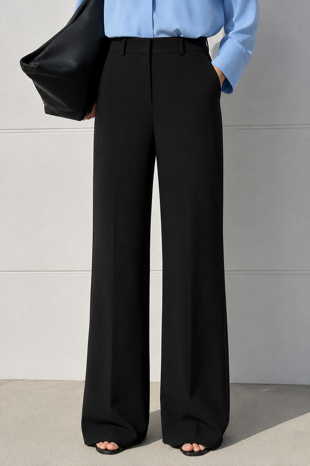 Pantalon Femme Noir en Crêpe