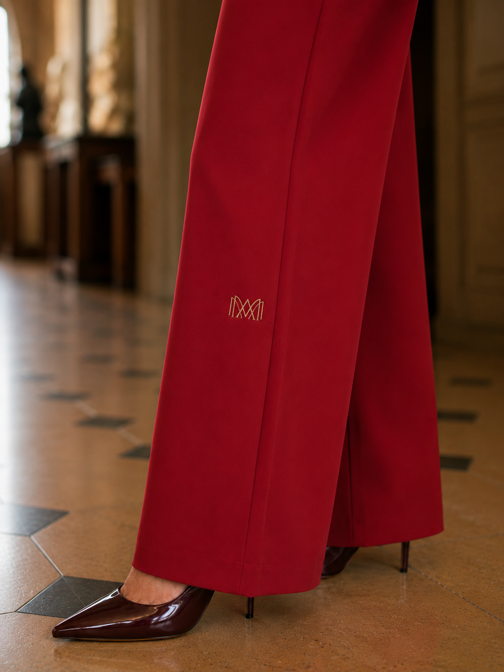 Pantalon Femme Rouge en Crêpe