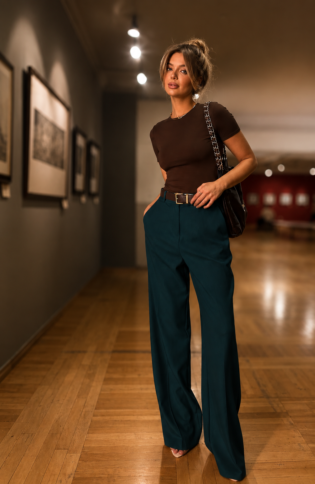 Pantalon Femme blue Pètrole en Crêpe