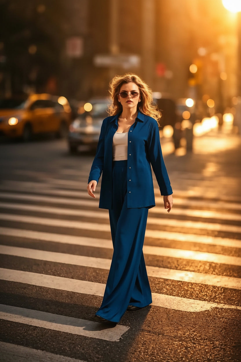 Le pantalon Flow - Bleu pétrole