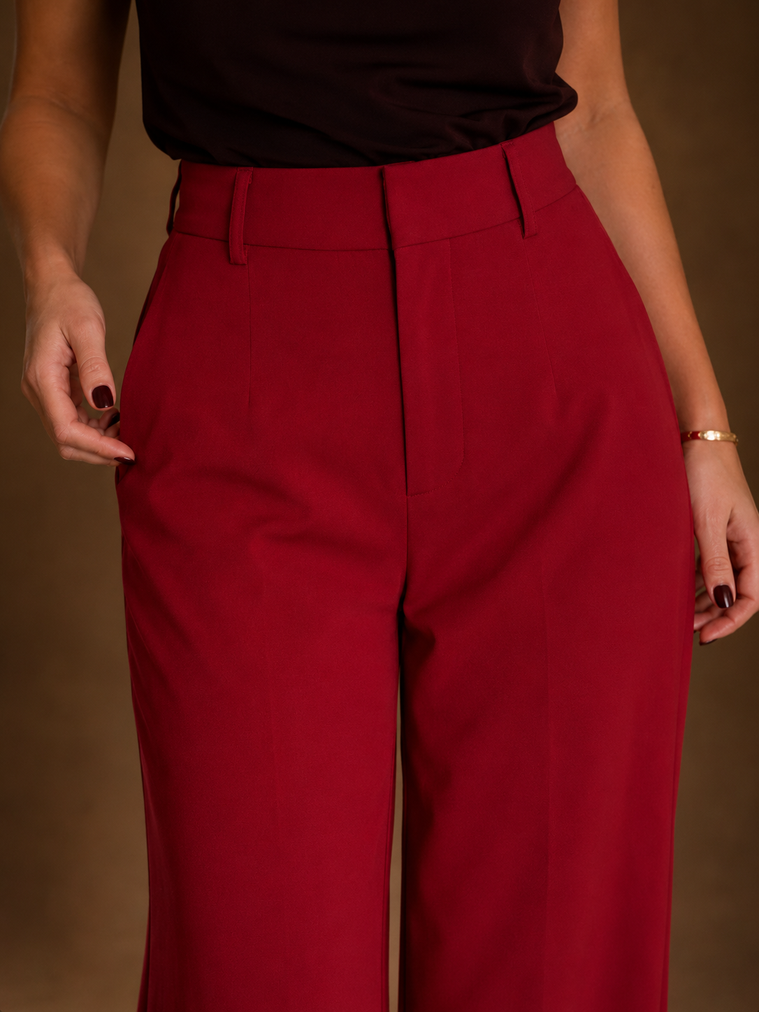 Pantalon Femme Rouge en Crêpe