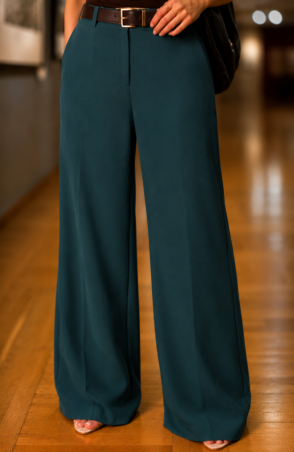 Pantalon Femme blue Pètrole en Crêpe