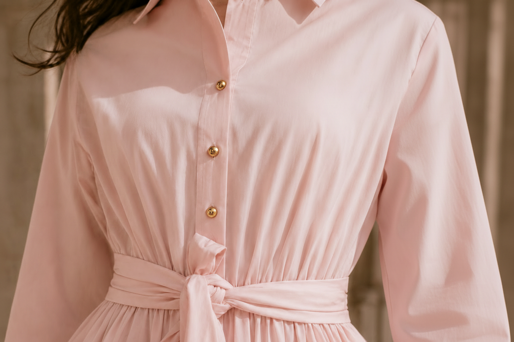 Robe Longue Plissée – Rose Poudré