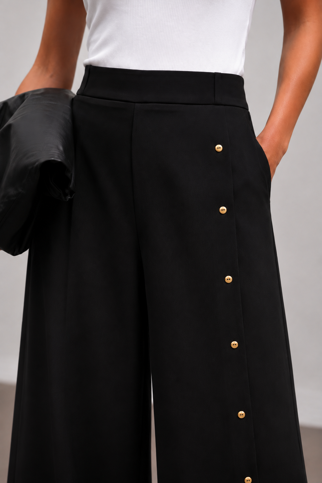 The Side-Button Wide-Leg Pants